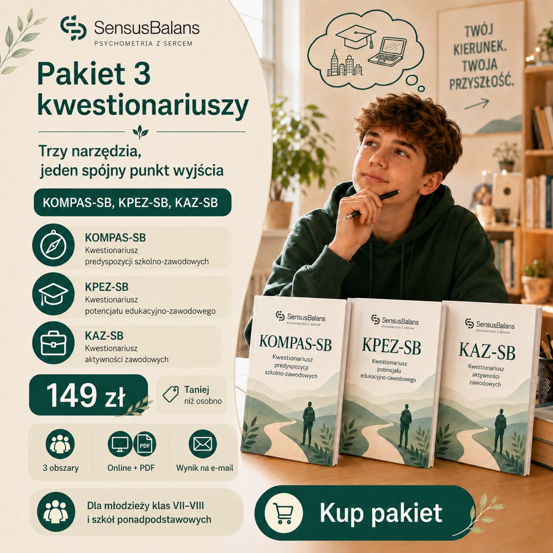Pakiet 3 kwestionariuszy KOMPAS-SB, KPEZ-SB, KAZ-SB